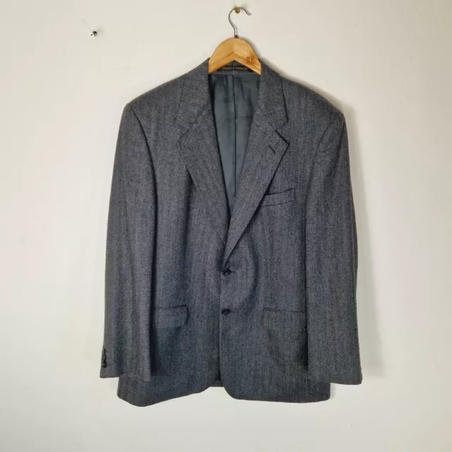 St Michael Jacket Mens 42R Grey Pure Wool Tweed Herringbone Blazer Vintage M&S