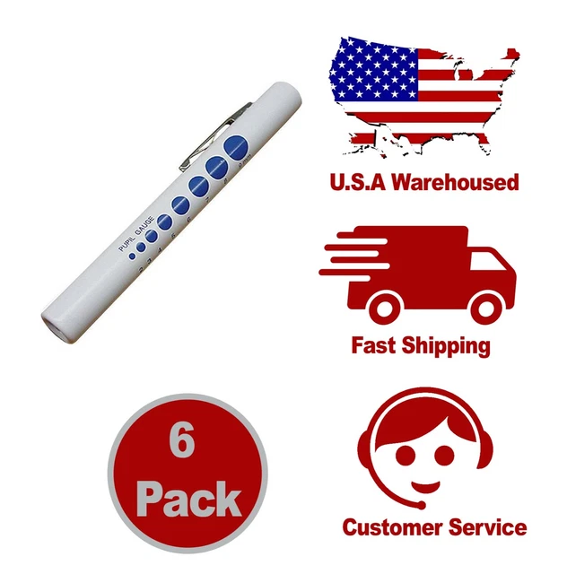 6 Pack - LED Penlight Pen Light Nurse Nursing Medical Pupil Gauge LED US Seller