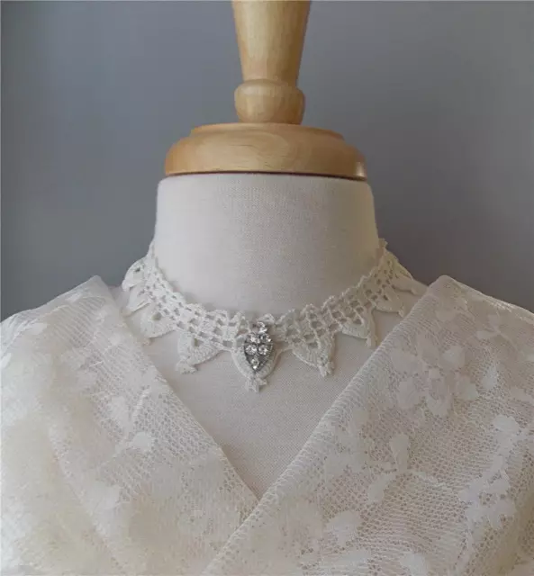 Hand-Made Antique Crocheted Off White Lace 13"-16" Adjustable Choker Necklace