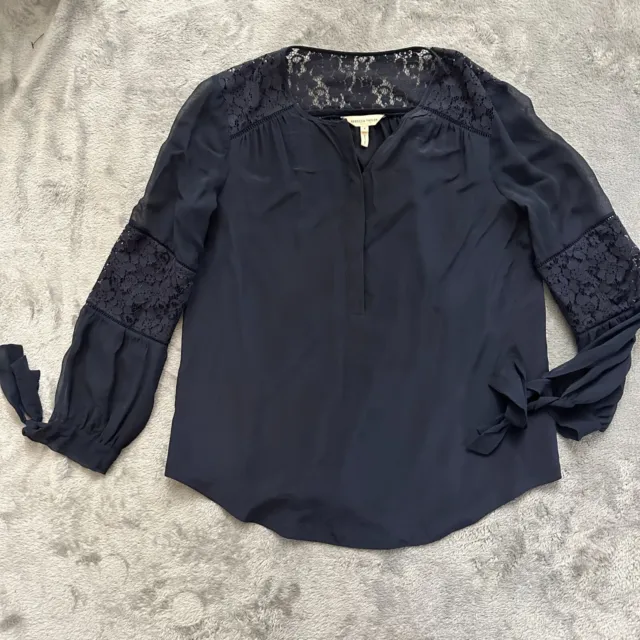 Rebecca Taylor 100% Silk Navy Blue Long Sleeve Blouse Women's 4 XS