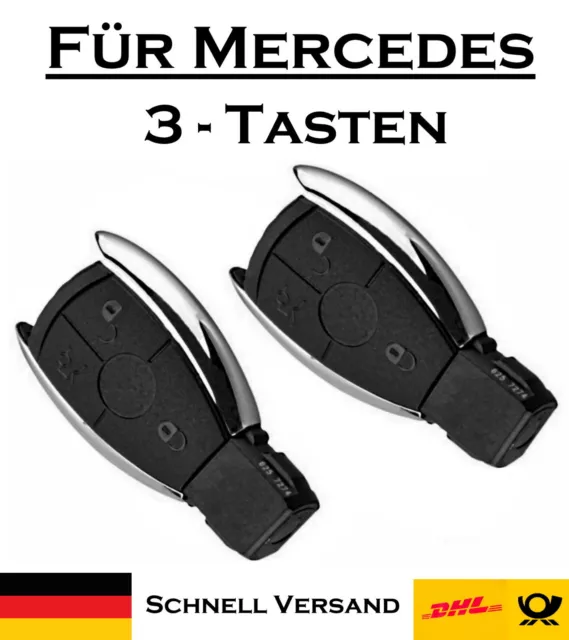 2x Autoschlüssel Chrom Gehäuse für Mercedes - 3 Tasten PKW Fernbedienung KS18NO