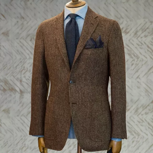 2023 new Men's 1pcs suit brown suit herringbone wool single breasted jacket