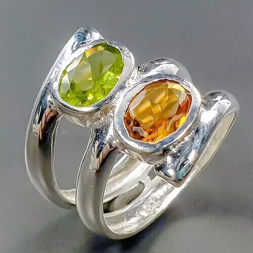 Ganz feiner Designerring -925er Silber -14ct Gold - Peridot + Citrin - RG 17 -54