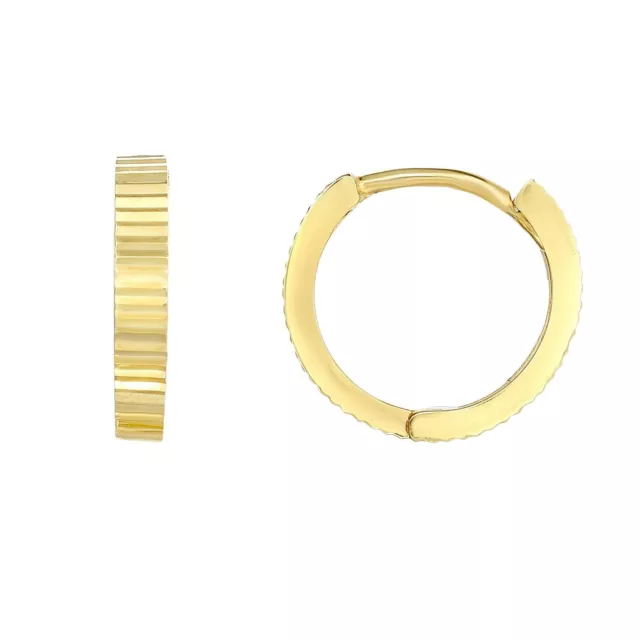 CUTE SMALL DIAMOND Cut Hinged Huggie Hoop Earrings Real 14K Yellow Gold ...