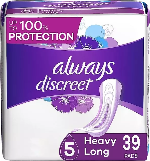 Always Discreet, Incontinence & Postpartum Pads For Women, Size 5 (39) Count