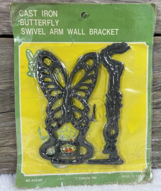 Vintage Cast Iron Butterfly Wall Mount Swivel Arm Plant Hanger Bracket Hook