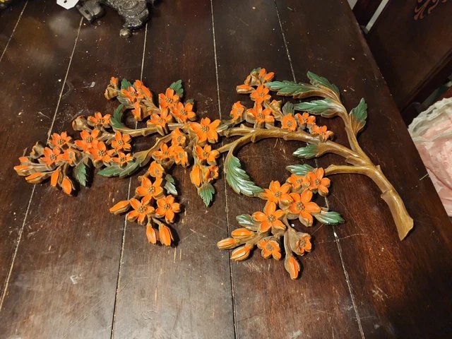 Floral orange blossoms Vintage 1970s MCM WALL HANGING Flowers Decor mid century
