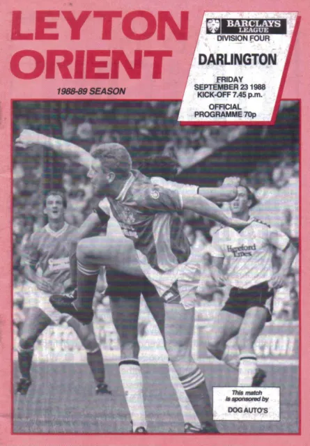 Leyton Orient v Darlington September 23 1988 - Official Matchday Programme