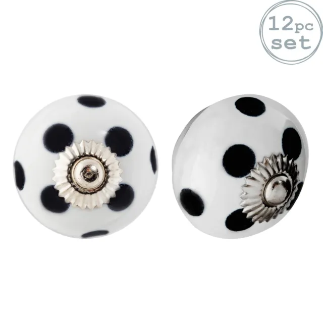 12x Round Ceramic Cabinet Knobs Cupboard Door Drawer Handles White & Black Spot