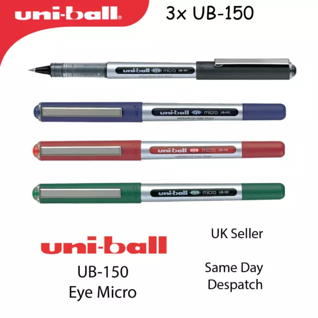 3x UNI-BALL UB-150 EYE FINE ROLLERBALL 0.5mm PEN UB150 - BLACK BLUE RED GREEN