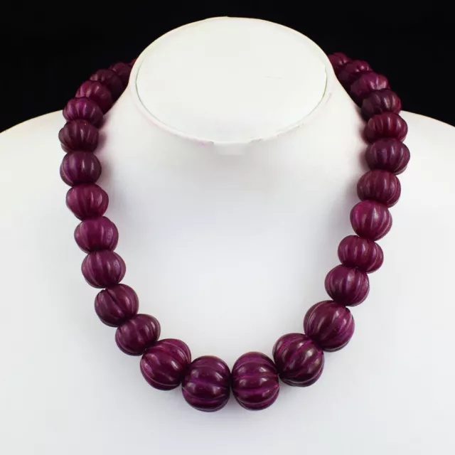965 Cts Earth Mined Enhanced Ruby Carved Round Shape Beads Necklace SK 16E446
