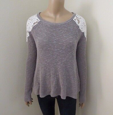 Haut Femme Hollister petit pull beige gris avec Gemmes Neuf avec étiquettes 