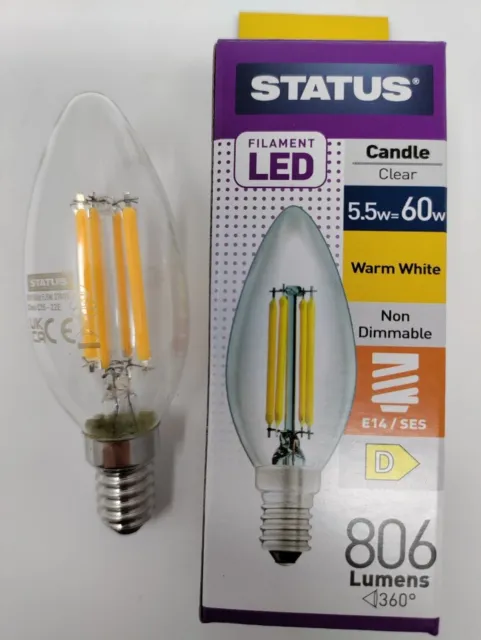5.5w=60w LED Candle Filament Light Bulbs SES Small Screw In E14 Lamp Warm White