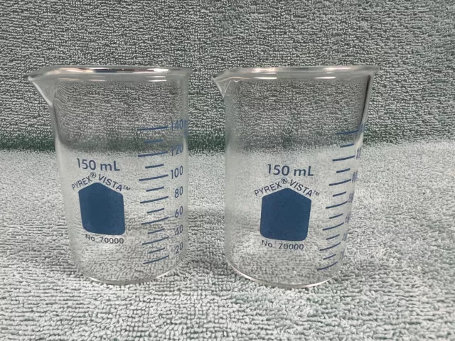Pyrex Vista 150 ml Low-Form Griffin Beaker No. 70000 (Lot of 2) New