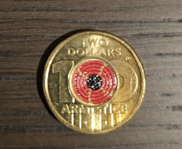 2018 $2 100 Armistice Remembrance Day Red Poppy Australian Coin Lightly Circ