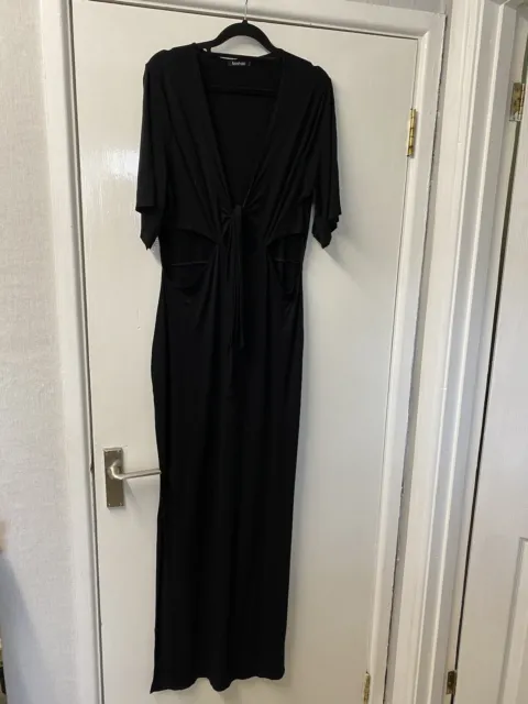 Boohoo Sexy Cut Out Tie Front Maxi Dress Black Size 20
