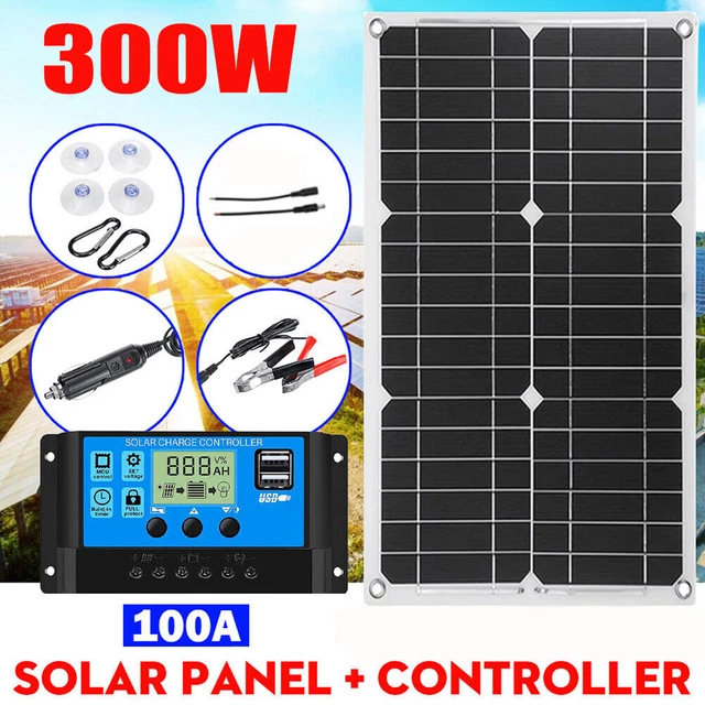 300W Solar Panel System Kit Complete Solar Power Generator 100A Home 110V Grid