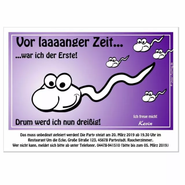 EINLADUNGSKARTEN MANN SPERMA lustig witzig Spruch cool 30 40 50