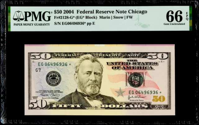 $50 2004 Federal Reserve * Star Note Chicago PMG 66 EPQ Gem Uncirculated