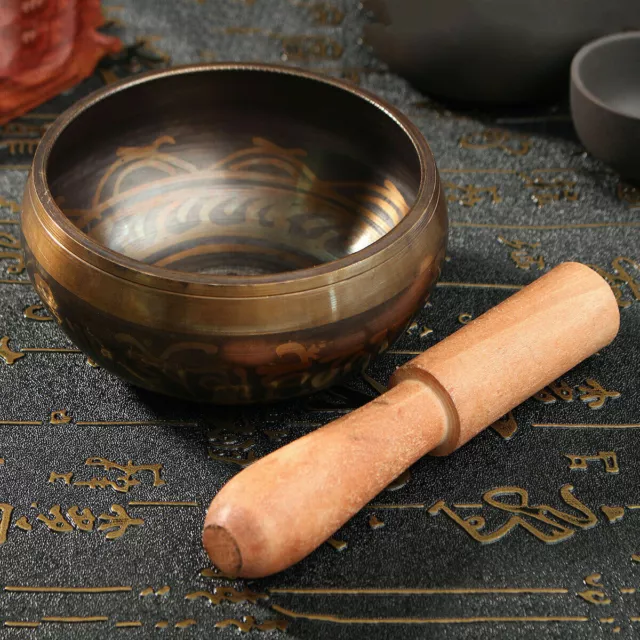 Hand Hammered Copper Singing Bowl Wood Sticker Tibetan Chakra Meditation Yoga