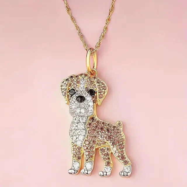 Cute Boxing Dog Rhinestone Pendant Necklace Fashionable Ladies Pet Dog Animal