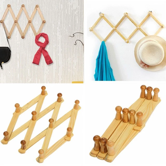 Fold Shelf Fixed On Wall Hat Closet Hook Clothes Hanger Coat Hooks Natural Wood