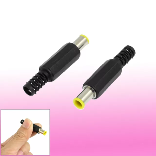 2 Pcs Black Yellow Silver Tone Cover 4.3x6mm Male DC Power Jack Connector