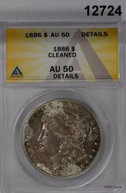 1886 Morgan Silver Dollar Anacs Certified Au50 Cleaned Toned! #12724