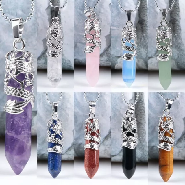 Hexagonal Natural Quartz Crystal Chakra Healing Point Necklace Pendant Jewelry