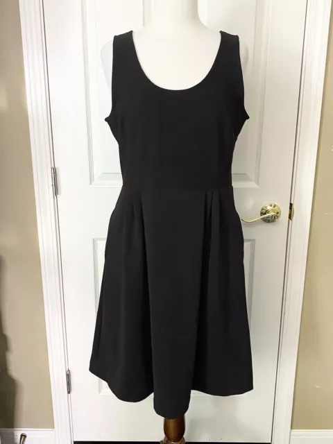 Liz Claiborne Rib Knit Pleated Fit & Flare Dress Sleeveless Pockets Black Size L