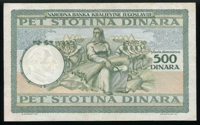 Yugoslavia - 500 Dinara 06. 09. 1935 Banknote P-32 - King Peter II (VF) 2