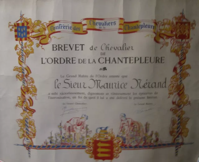 Ancien Brevet De Chevalier De L'ordre De La Chantepleure Jaquemin Tours