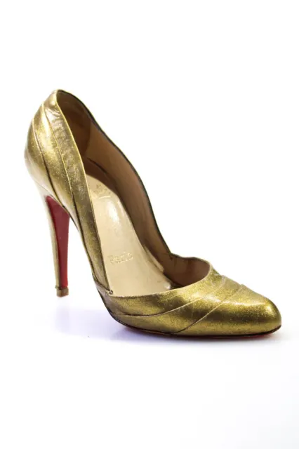 Christian Louboutin Womens Leather Textured Pointed Toe Heels Pumps Gold Size 6