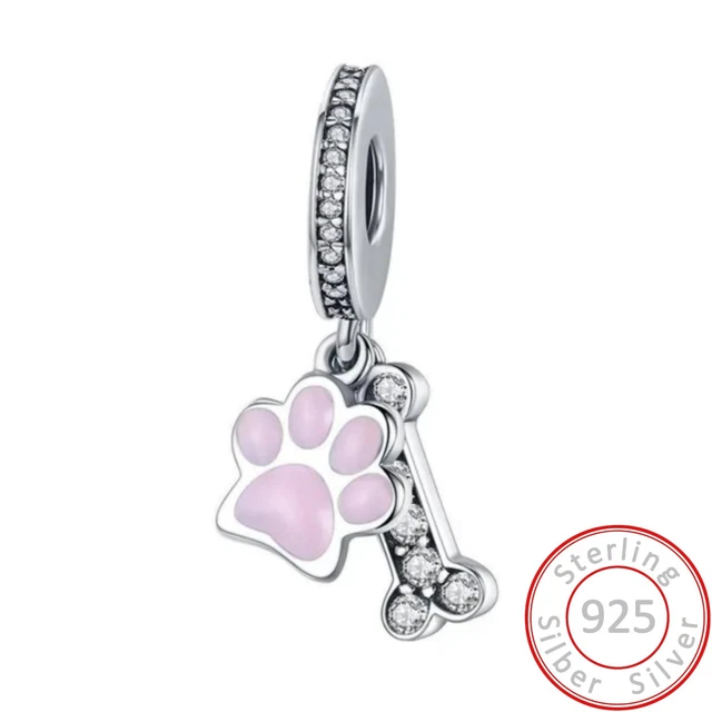Charms Anhänger Katze Hund Pfote Knochen Charm Damen Armband 925 Sterling Silber