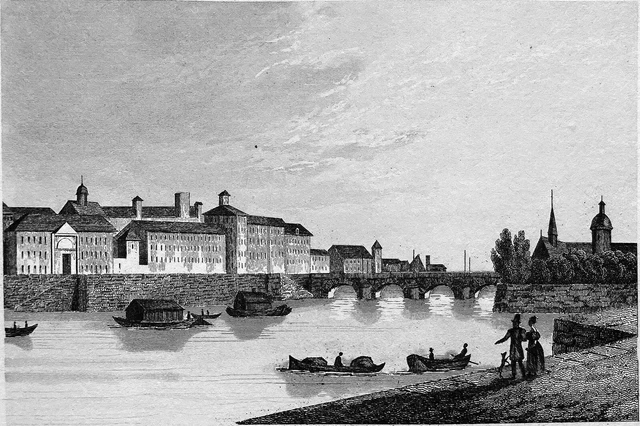 CHÂLONS-sur-SAÔNE et le PONT SAINT-LAURENT en 1835 - Gravure du 19e siècle