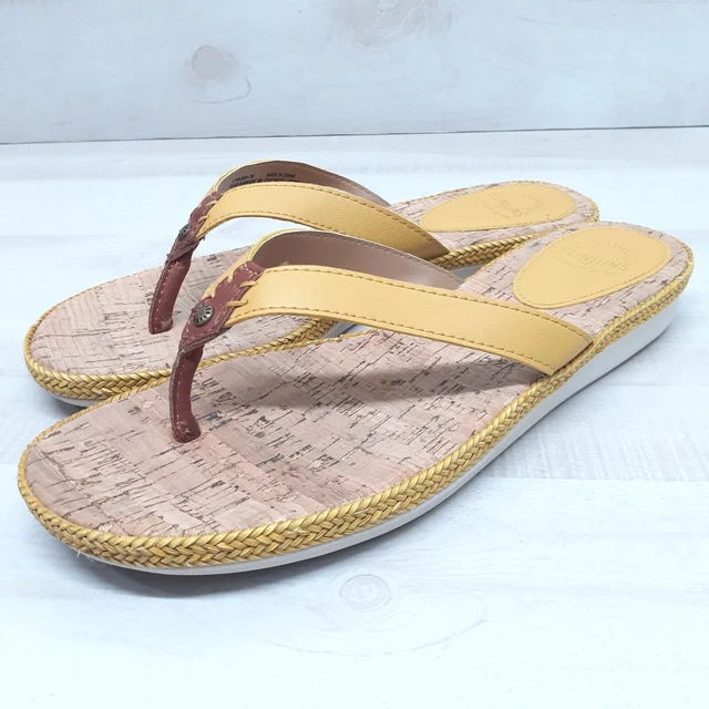 BASS Sunjuns Sunshine Cork Sandals Womens Size 9 M Yellow Tan Thong