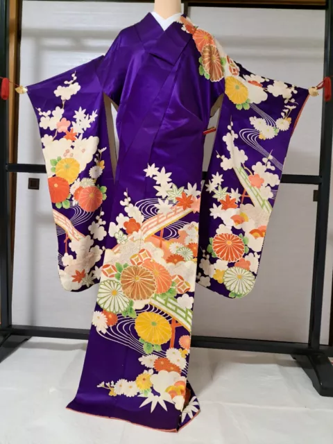 Japanese Vintage Kimono/ Furisode/ Silk/ Purple/ Bridge/ か01S03