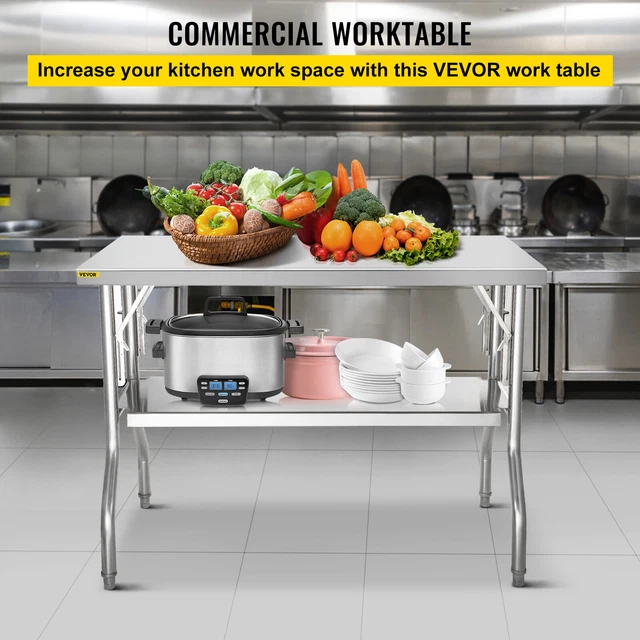 VEVOR Commercial Stainless Steel Folding Work Prep Tables Open Kitchen 48x24 In 2