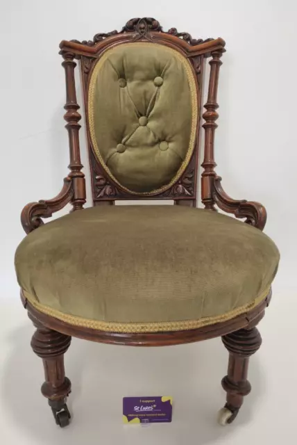 Victorian Antique Nursing Chair Green Velvet