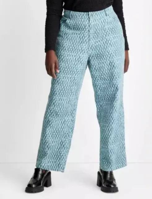 Women's Straight Leg Checkered Denim Pant - Future Collective with Gabriella