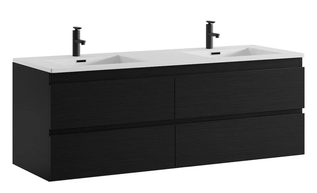 MEUBLE DE SALLE de bain Angela 160 cm - Badplaats - noir bois – Armoire