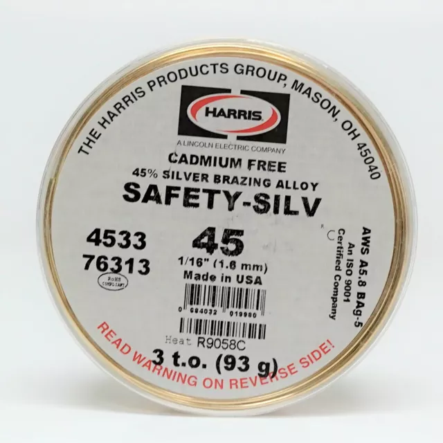 76313 Harris Safety-Silv 45 45% Silver Solder Brazing Alloy 3 Troy Ounce