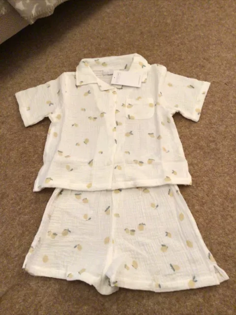 The Little White Company Girls Lemon Print Shortie Pyjama Set Age 3-4 Years Bnwt