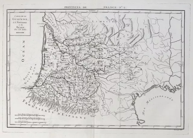 Guyenne Navarre Bearn Bordeaux Bayonne France carte map Karte Nolin Pretot 1787