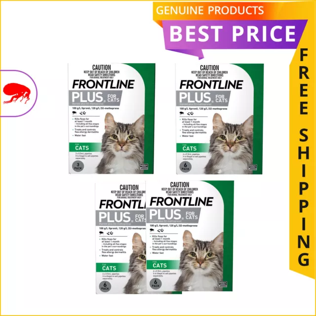 FRONTLINE PLUS for Cats GREEN Pack 3,6,12 Doses Monthly Flea Protection