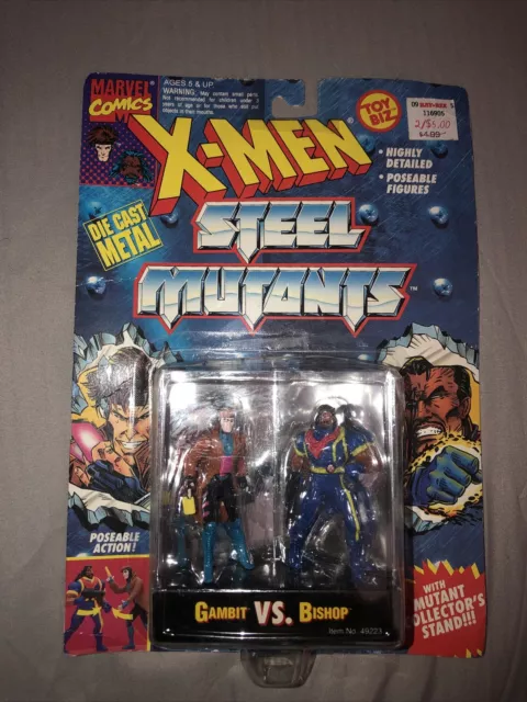 Marvel X-Men Steel Mutants GAMBIT vs BISHOP Die Cast Metal Toy Biz Figure New