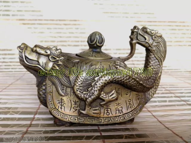 Antique Bronze Statue Carved Dragon Tortoise turtle Kangxi Teapot Pot flagon;