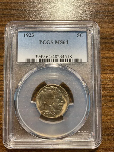 1923-P Buffalo Nickel 5C PCGS MINT STATE 64 MS 64 Type 2, "FIVE CENTS" In Recess