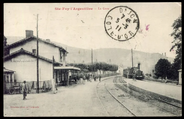 cpa 69 Ste-Foy-L'Argentière  La Gare . 1911 .train . locomotive . rare