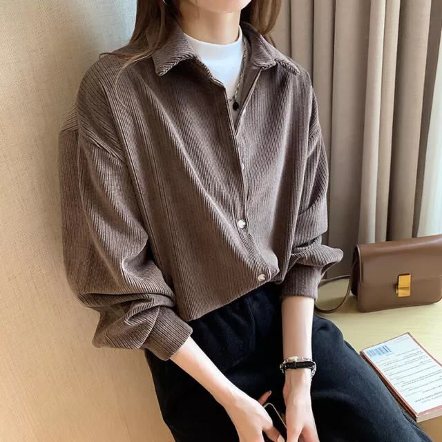 Femme Velours Chemise Veste Haut Chemisier Manches Longues Pull Épais en Vrac